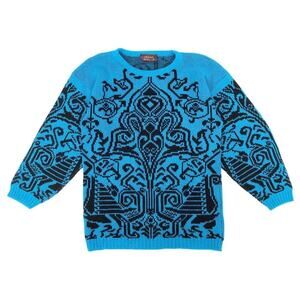 80s aqua & black sweater 1980s vintage